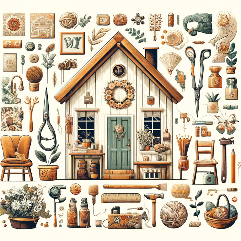 A visually rich graphic depicting the heart of DIY home decor, showcasing upcycled furniture, handmade wall art, and the use of eco-friendly materials in a living space adorned with personal touches through painting, sewing, and woodworking techniques, embodying the warmth and uniqueness of personalized decor.