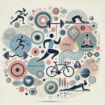 A minimalistic image featuring abstract depictions of workout activities such as running, weightlifting, yoga, and cycling, symbolizing a balanced and well-rounded exercise routine.